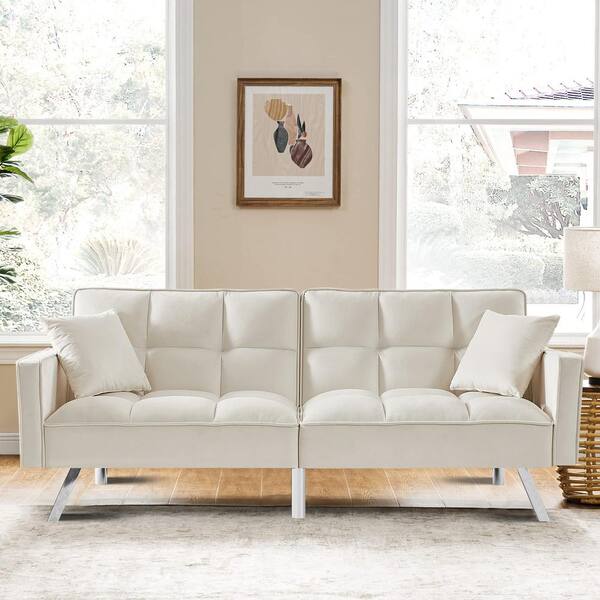 50 Width Accent Sofa, Modern Loveseat Sofa with 2 Pillows, Linen Tufted  Upholstered 2-Seater Sofa Couch with Back Cushions and Tapered Wood Legs