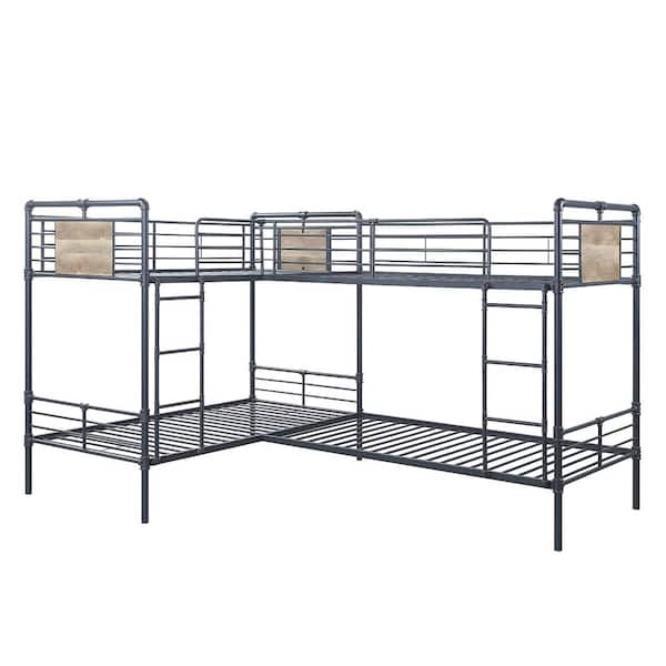 Acme Furniture Cordelia Sandy Black and Dark Bronze Twin Bunk Bed with L-Shaped