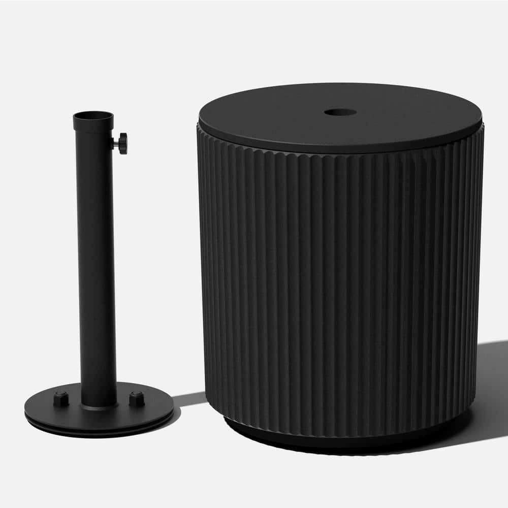 Black Plastic-Concrete Outdoor Side Table with Umbrella Hole