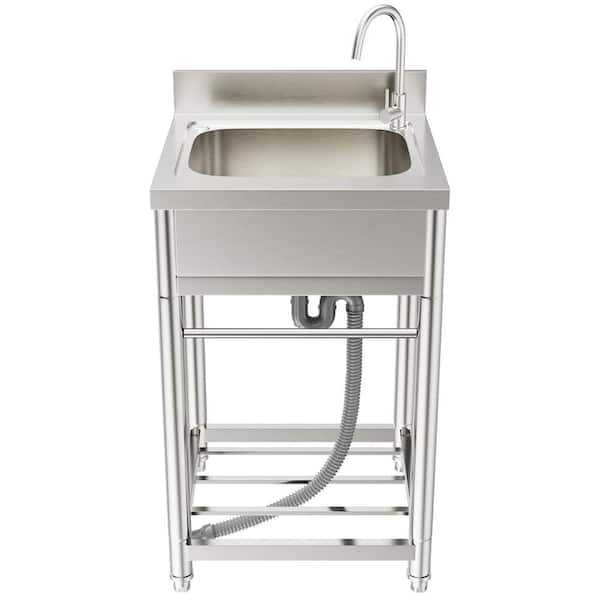 HOMEIBRO 22 in. Free Standing Commercial Restaurant Kitchen Sink, Utility Sink with Workbench and Storage Shelve