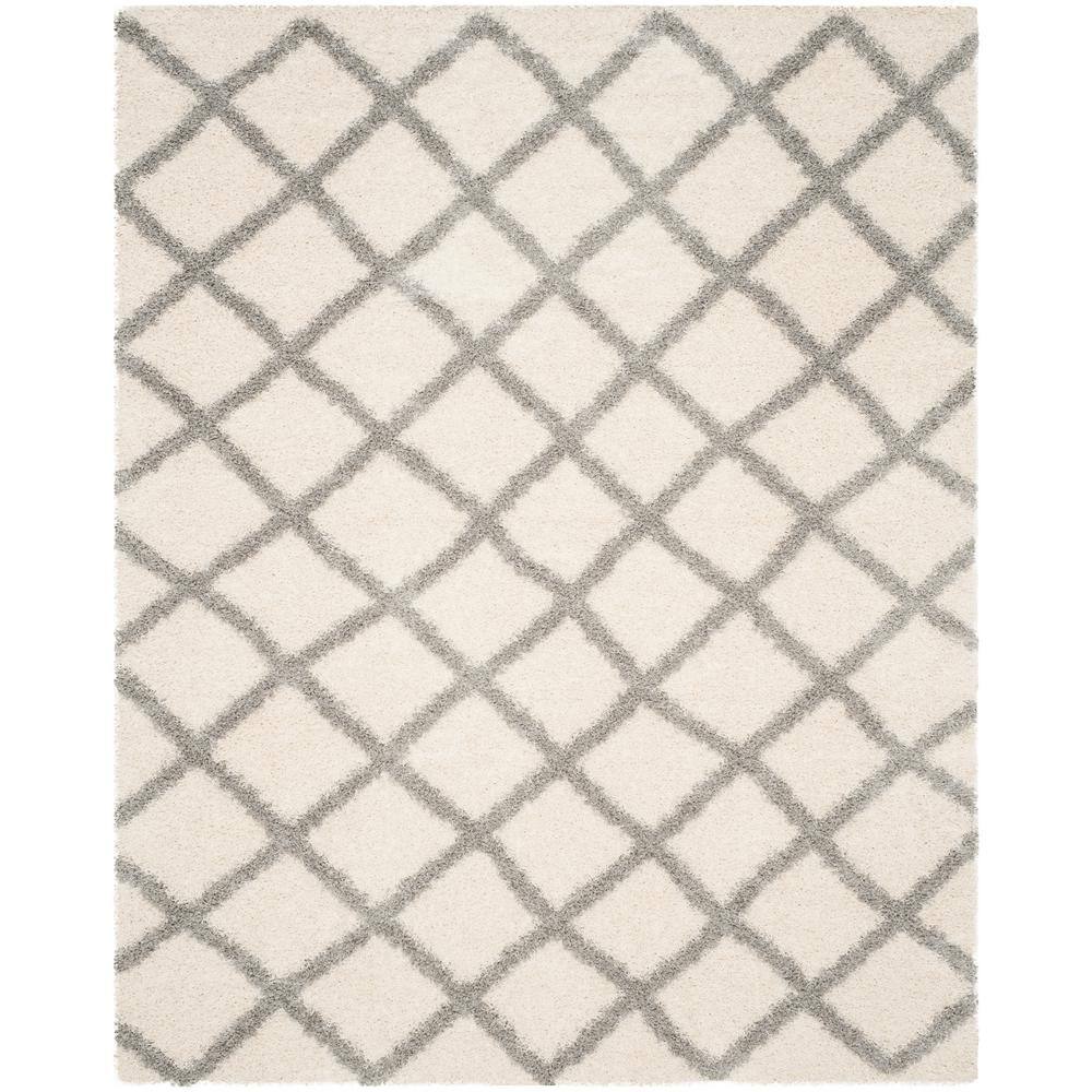Ivory & Grey Diamond Shag Synthetic Area Rug, 8' x 10'