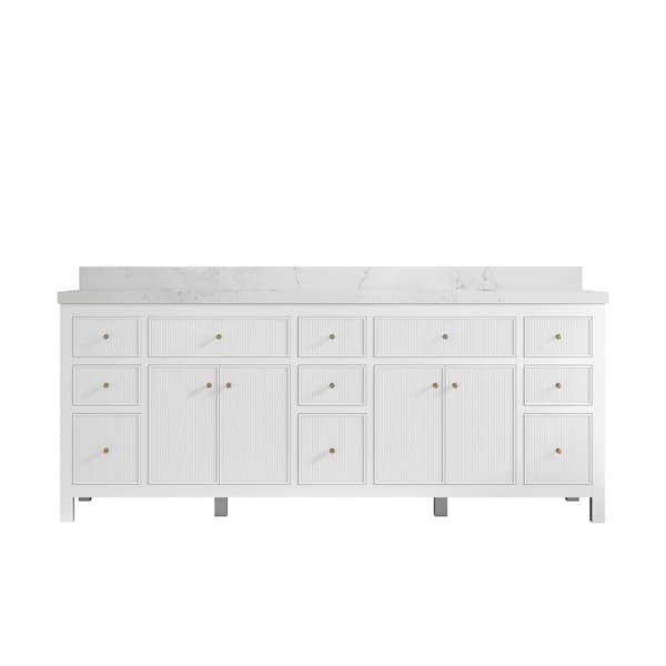 Willow Collections Sonoma 84 in. W x 22 in. D x 36 in. H Double Sink Bath Vanity in White with 2" Empira Quartz Top