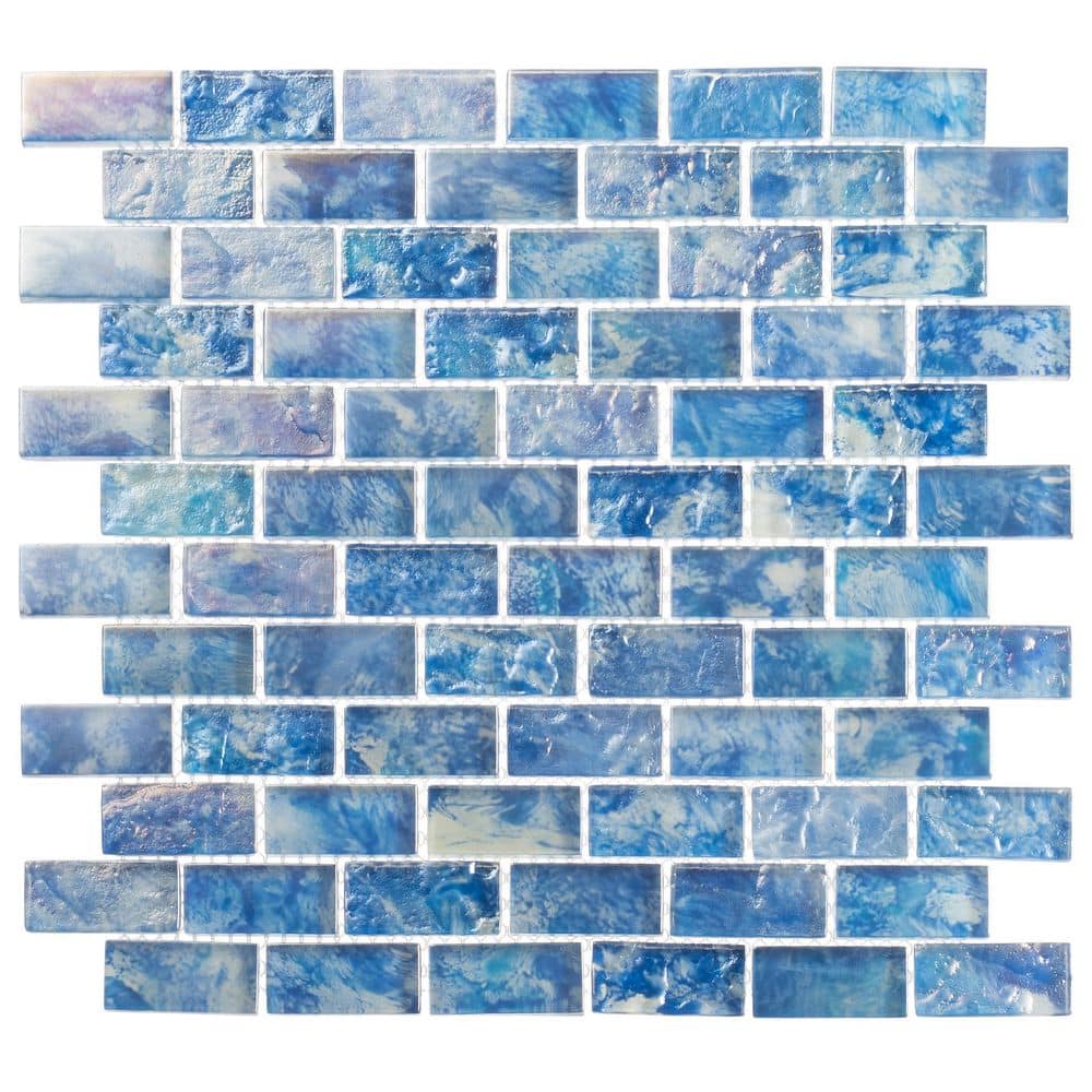 Zalo Electra Blue 4.5 in. x 8.25 in. Textured Glass Brick Joint Mosaic Tile