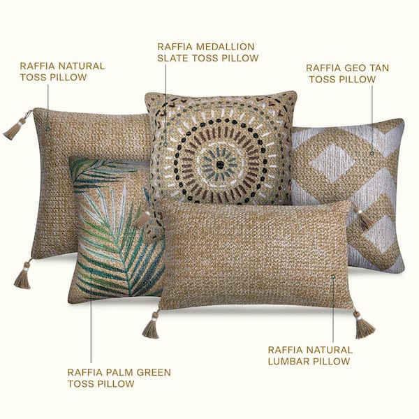 Honeycomb Raffia Medallion Slate Outdoor Square Throw Pillow (2