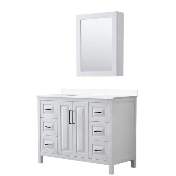 Wyndham Collection Daria 48 in. W x 22 in. D x 35.75 in. H Single Bath Vanity in White with White Cultured Marble Top and Mirror