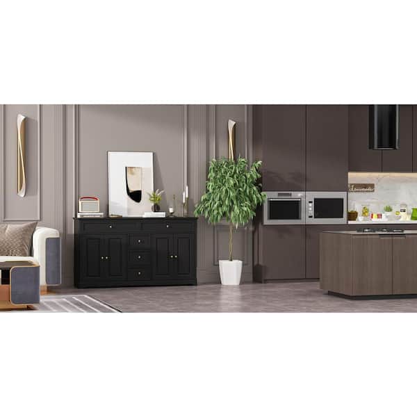 FUFU&GAGA Black Wood 59.1 in. W Sideboard with 2-Large