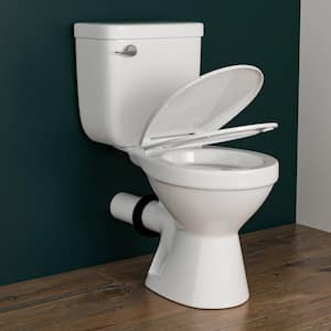 Rear Outlet Toilet 2-Piece White Round Bowl 7 in. Rough-In 1.6 GPF Single Flush Extra 2 Extension Pipes for Easy Install