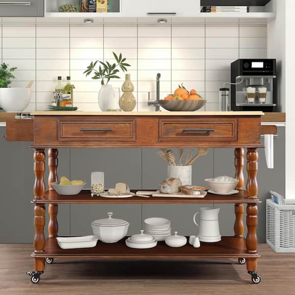 Coporesell Walnut OAK wood Kitchen Cart with Spice Rack and Towel Rack