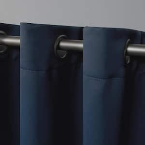 Vintage Indigo Sateen Solid 52 in. W x 63 in. L Noise Cancelling Thermal Grommet Blackout Curtain (Set of 2)