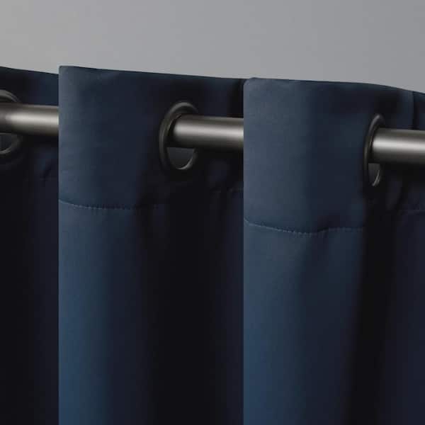 Vintage Indigo Sateen Solid 52 in. W x 84 in. L Noise Cancelling Thermal Grommet Blackout Curtain (Set of 2)