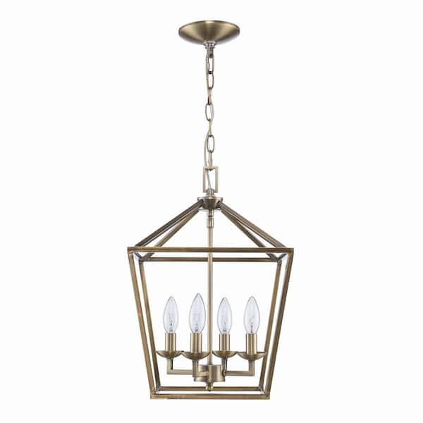 Home Decorators Collection Weyburn 4-Light Brushed Brass Farmhouse Chandelier Light Fixture with Caged Metal Shade