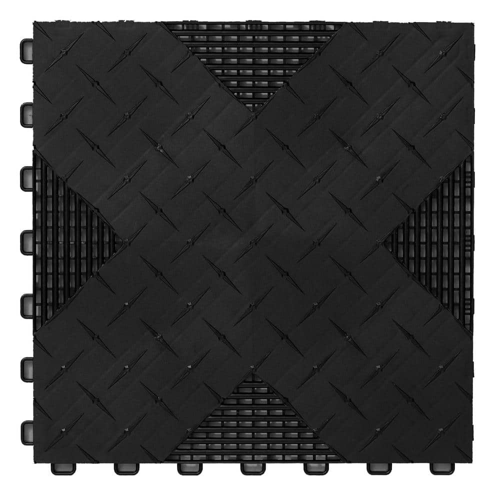 Hybrid-X Black Vented Diamond Plate Polypropylene Garage Tiles