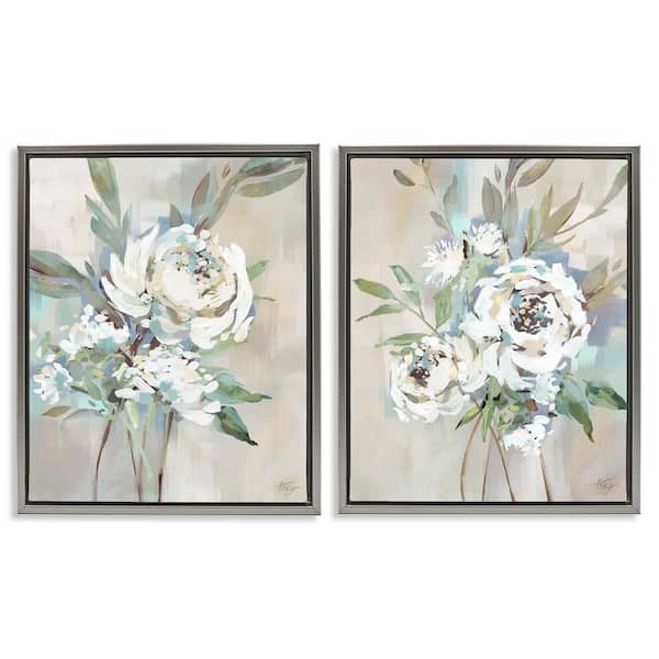 Antique Rose Bundles by Nina Blue 2-Pieces Gray Floater Frame Nature Graphic Art Print 21 in. x 17 in.