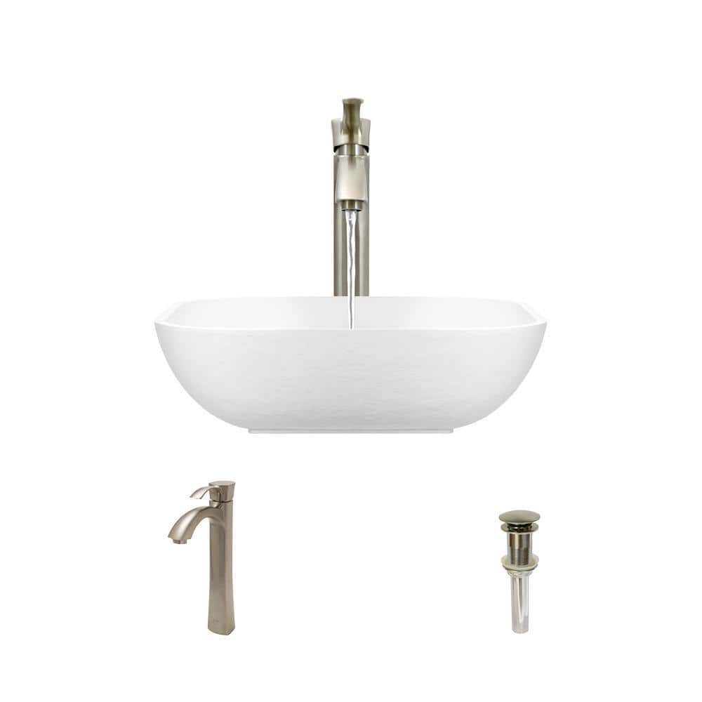 Rene Vessel Bathroom Sink in Ivory with 7006 Faucet and Pop-Up Drain in Brushed Nickel R11-5003 ...