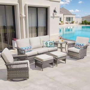 Nyajiah 6-Piece Wicker Outdoor Patio Conversation Set with Beige Cushions