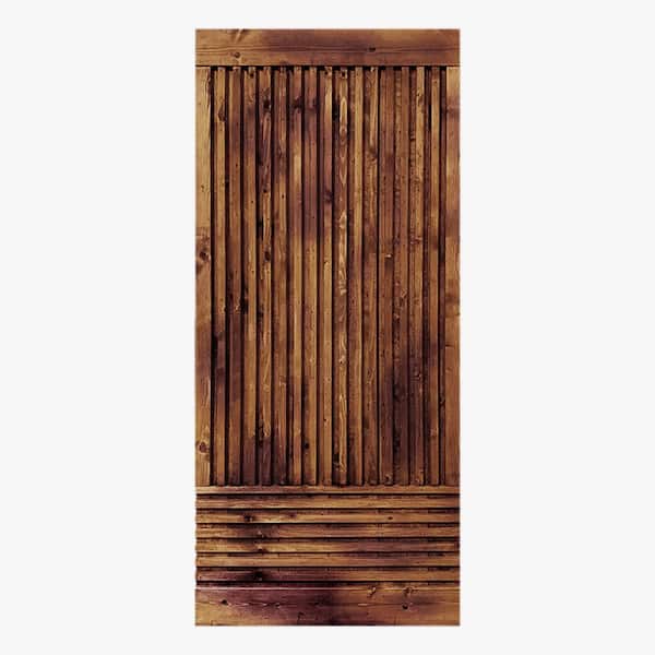 CALHOME Japanese 24 in. x 84 in. Pre Assemble Walnut Stained Thermally Modified Wood Interior Sliding Barn Door Slab
