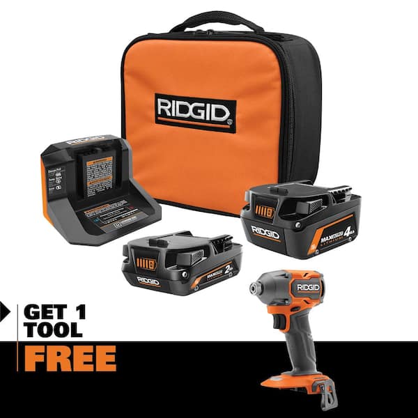 18V MAX Output 4.0 Ah 2.0 Ah Batteries and Charger with FREE 18V Brushless Cordless 4-Mode Impact Driver