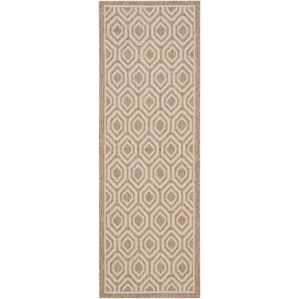 SAFAVIEH Courtyard Brown/Bone 2 ft. x 10 ft. Kilim Tribal Indoor/Outdoor Patio  Runner Rug