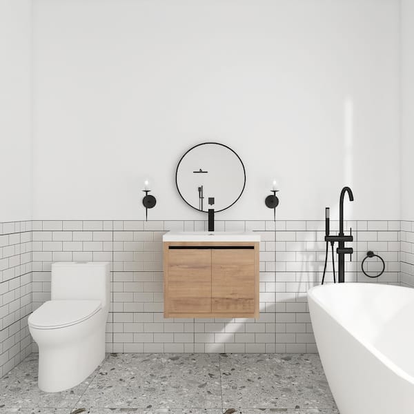 Unbranded 24 in. W x 18 in. D x 22 in. H Single Sink Wall Mounted Bath Vanity Set in Imitative Oak with White Top with White Basin