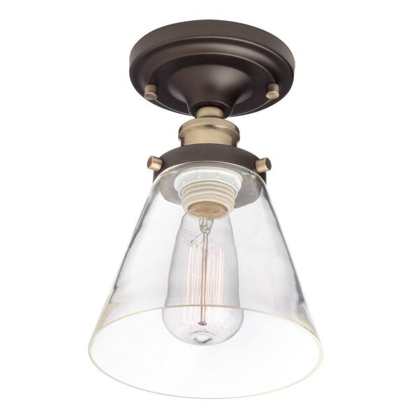 Globe Electric Jackson 1 Light Antique Brass And Brown Flush Mount 65380 The Home Depot - Globe Electric Jackson 1 Light Flush Mount Ceiling In Dark Bronze