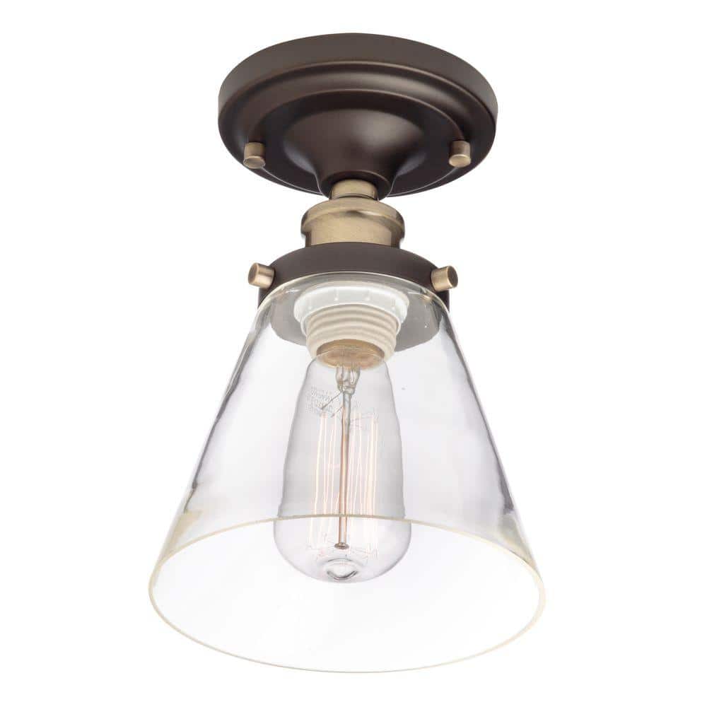 Jackson Antique Brass and Glass LED Flush Mount Ceiling Light