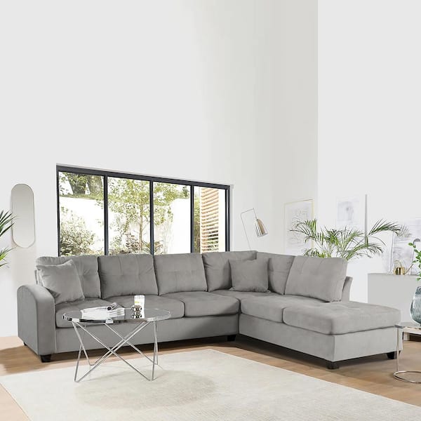 Lazzara Garbo 109.25 in. Round Arm 2 piece Microfiber Reversible Sectional Sofa in Taupe with Chaise 8367TP