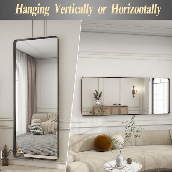 24 in. W x 71 in. H Rectangular Modern Black Aluminum Deep Framed Full Length Mirror Wall Mirror