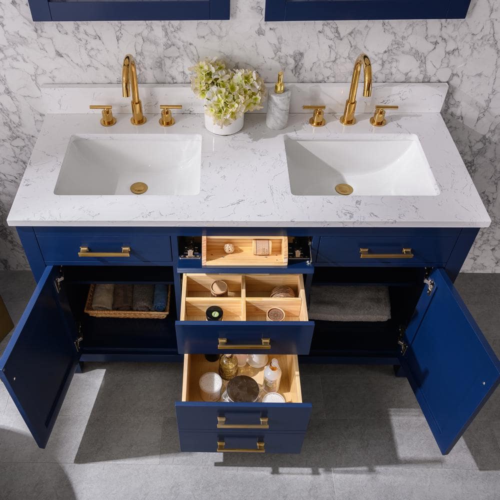 Navy Blue Double Freestanding Bathroom Vanity with Gold Hardware