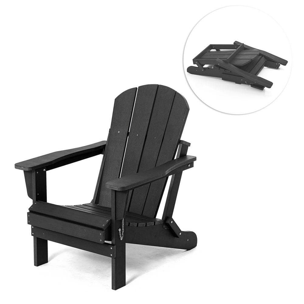 JEAREY HDPS Classic Black Folding Plastic Adirondack Chair PSQWYBlack