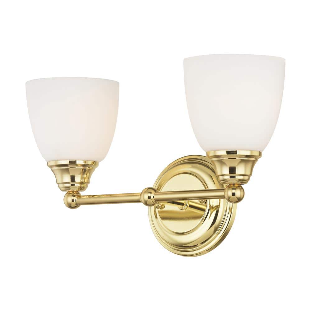 Polished Brass 2-Light Vanity with Satin Opal Glass