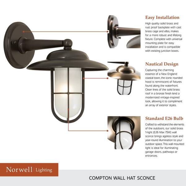Norwell Compton 1 Light Bronze Outdoor Wall Lantern Sconce 1426 Br So Norwell Compton 1 Light Bronze Outdoor, New England Style Outdoor Wall Lights