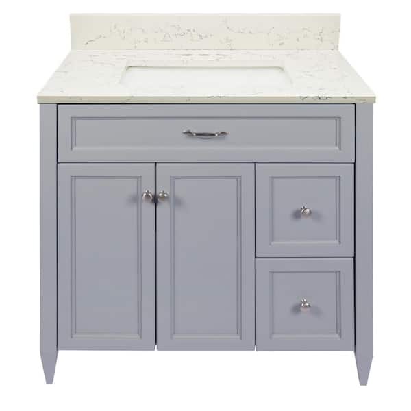 Ella Vail 37 in. W x 22 in. D x 36 in. H Bath Vanity in Gray with Quartz Stone Lyra White Top with White Basin