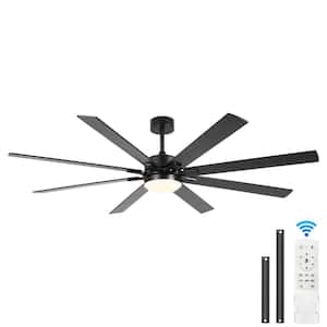 Jushua 72 in. Black Indoor Ceiling Fan with Light Remote Control