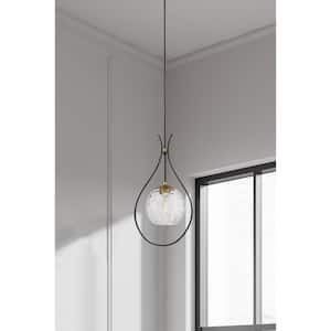 Cody 1-Light Black and Soft Brass Mini Pendant Light with Clear Water Glass Shade