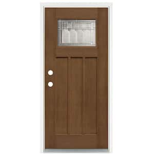 36 in. x 80 in. Medium Oak Right-Hand Inswing 1-Lite Vintage Classic Craftsman Stained Fiberglass Prehung Front Door