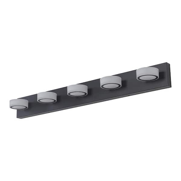 Staykiwi 37 in. 5-Light Dimmable Modern Matte Black LED Vanity Light Bar for Bathroom Mirror Cabinet Living room