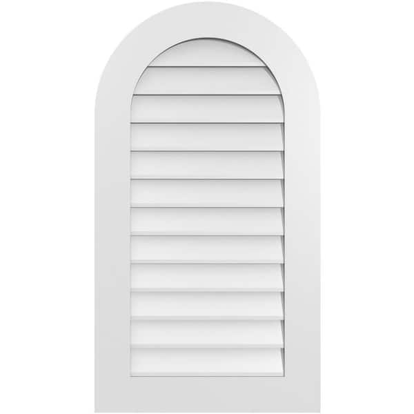 Ekena Millwork 22 in. x 40 in. Round Top White PVC Paintable Gable Louver Vent Non-Functional