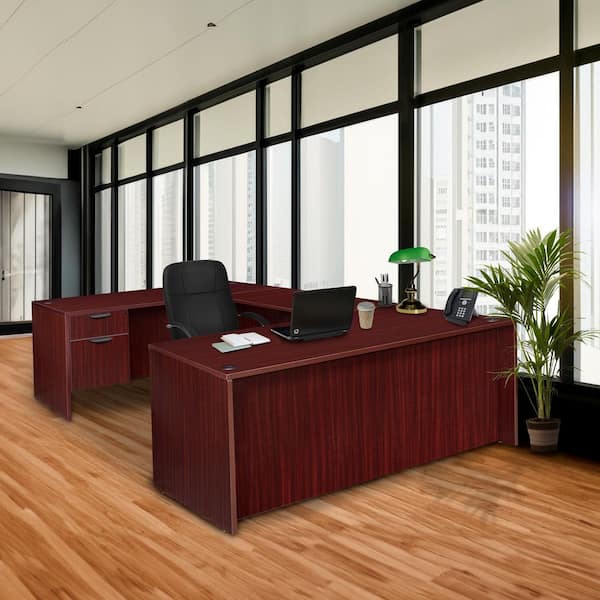 Legacy 71 in x 35 in. Mahogany U Desk with Single Pedestal Drawer Unit
