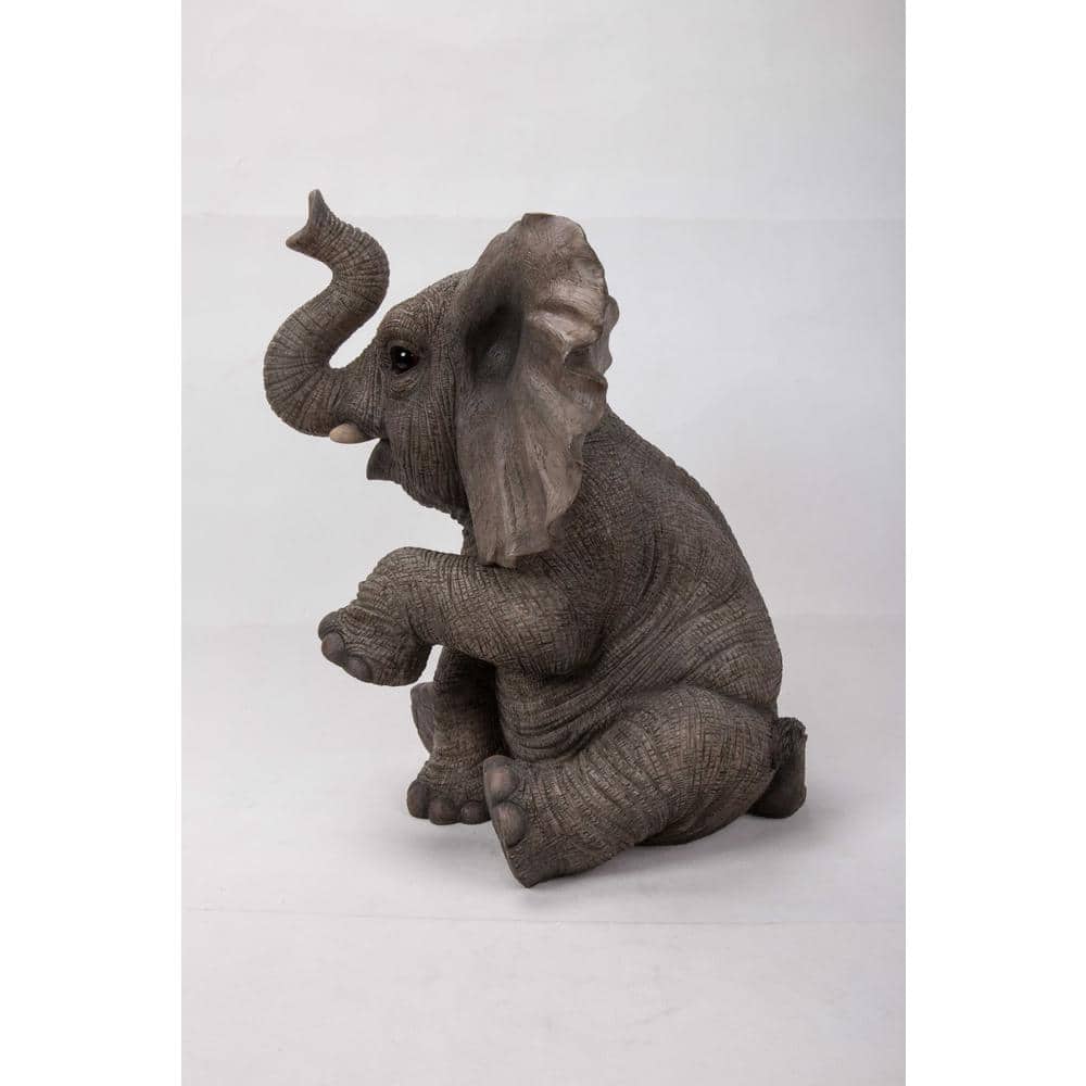 Gray Polyresin Sitting Elephant Baby Garden Statue
