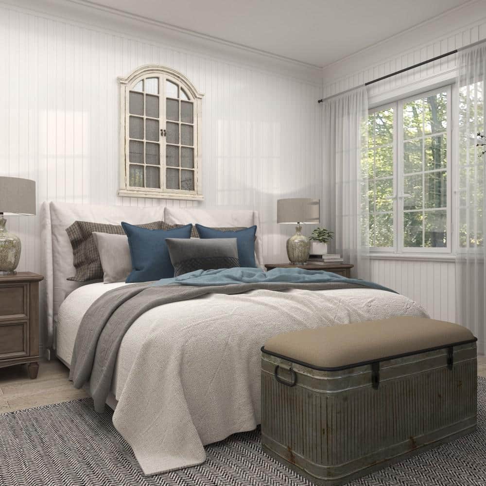 Cream Wood Windowpane Arched Wall Mirror with Distressed Finish