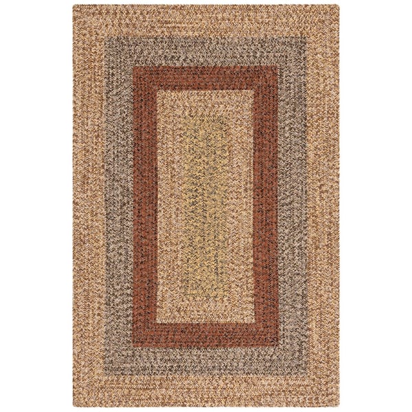 Braided Brown/Gold 3 ft. x 5 ft. Machine Washable Solid Striped Border Area Rug