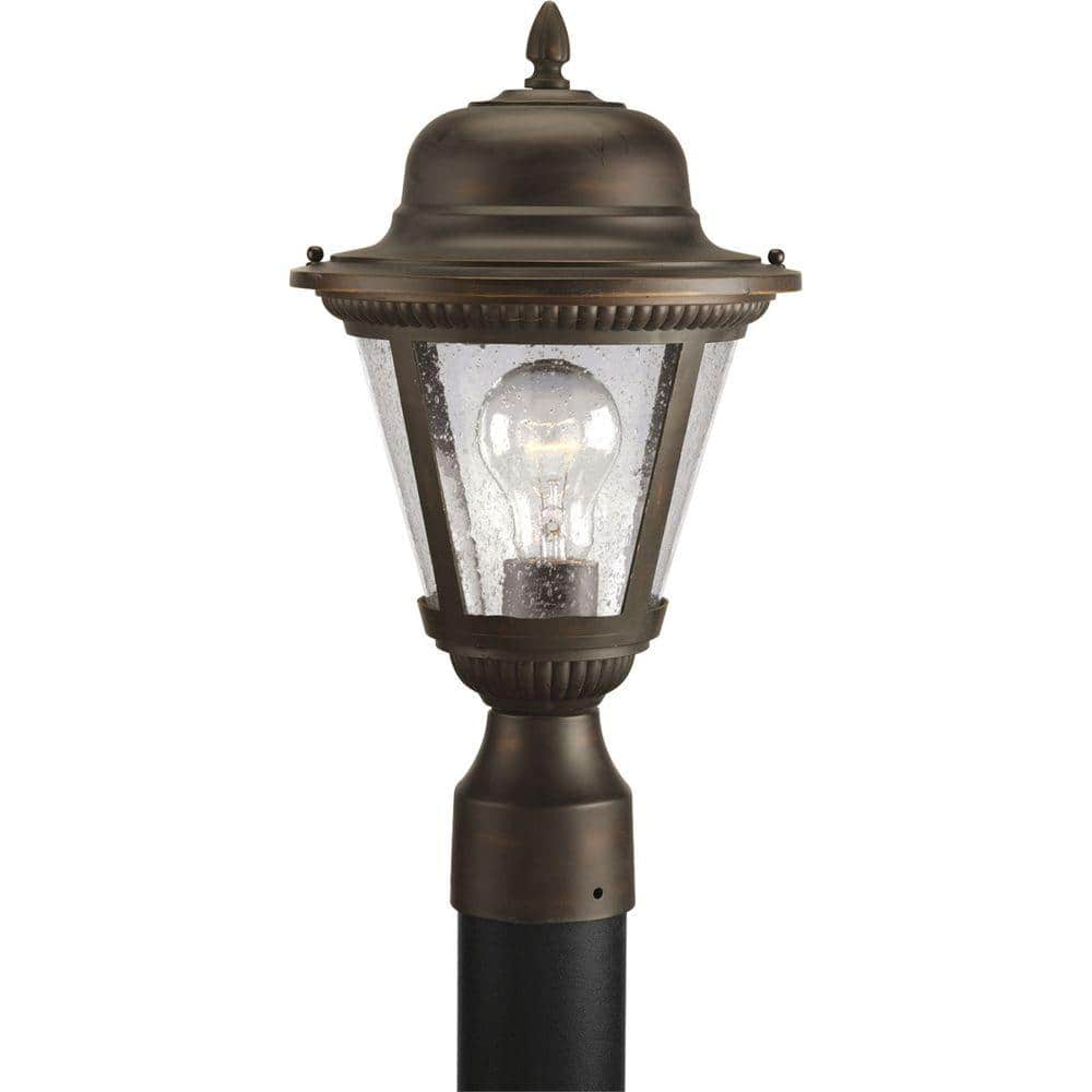 Progress Lighting Westport Collection 1-Light Antique Bronze Clear Seeded Glass Traditional Outdoor Post Lantern Light