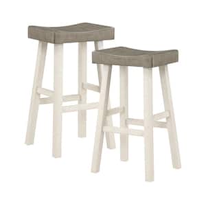 Oxton 30 in. White and Coffee Wood Pub Height Stool with Wood Seat (Set of 2)