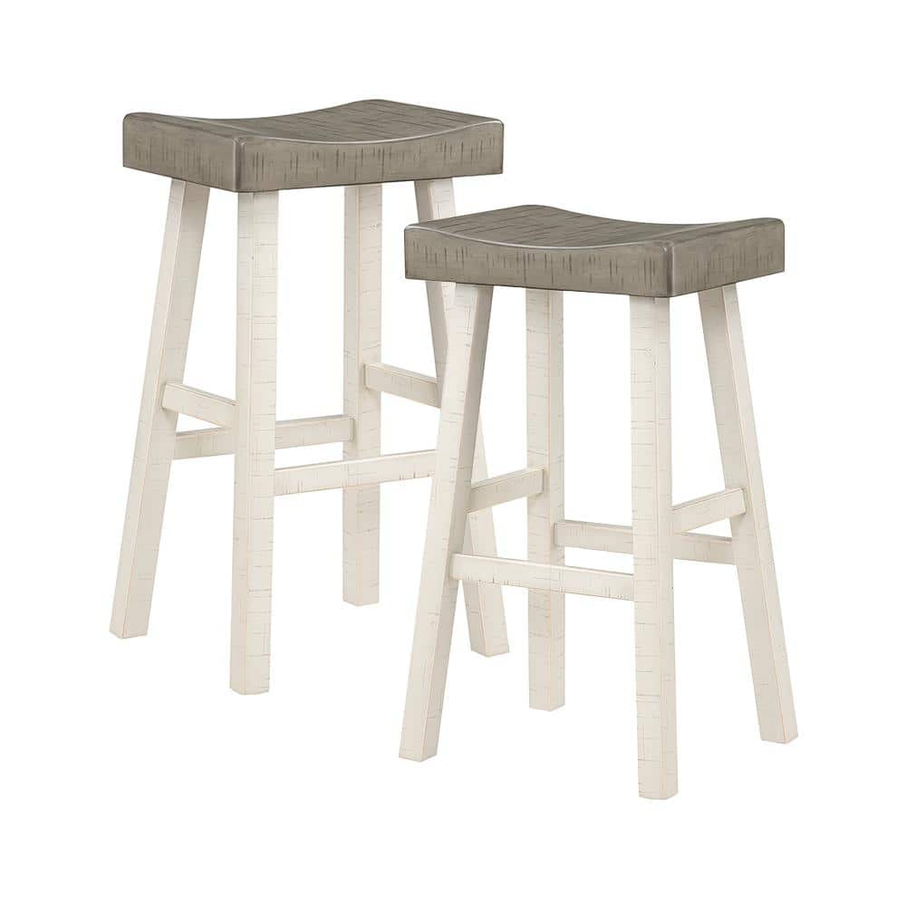 Oxton 30 in. White and Coffee Wood Pub Height Stool with Wood Seat (Set of 