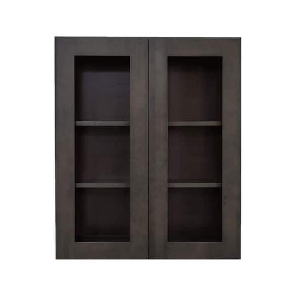 LIFEART CABINETRY Lancaster Shaker Assembled 27 in. x 36 in. x 12 in. Wall Mullion Door Cabinet with 2 Doors 2 Shelves in Vintage Charcoal