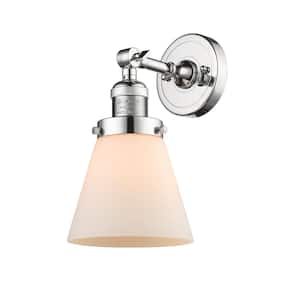 Cone 1-Light Polished Chrome Wall Sconce with Matte White Glass Shade