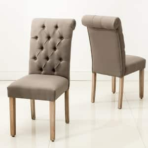 Natalie Roll Top Tufted Grey Linen Fabric Modern Dining Chair (Set of 2)