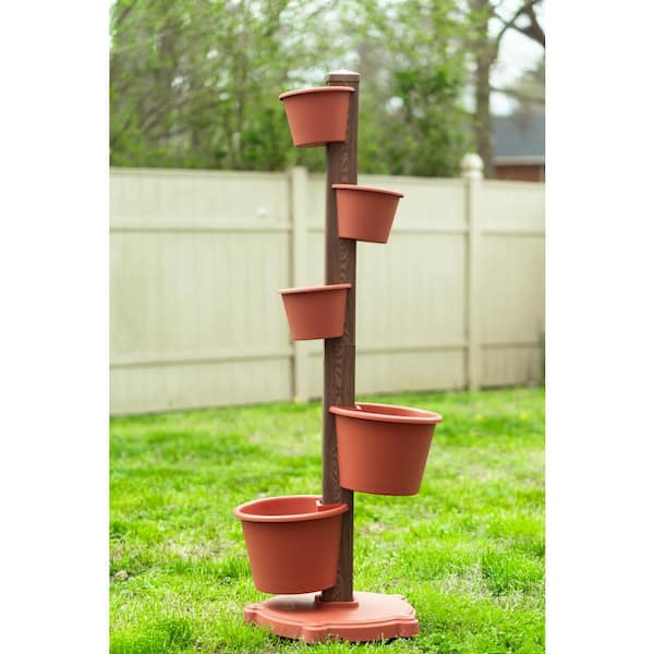 18 in. Dia Terra Cotta Plastic Stackable Garden Planter (5-Pack)