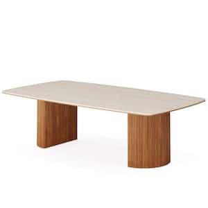 Roesler Modern Ash and Brown 78.74 in. Rectangle Travertine Stone Slab with Metal Double Pedestal Dining Table, Seats 8