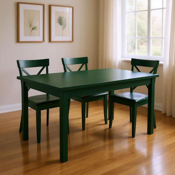 Dark Green Wood 60.00 in. 4 Leg Base Dining Table Seats 6